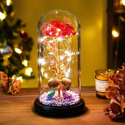 Eternal Rose LED Light Foil Flower In Glass Cover Night Lights