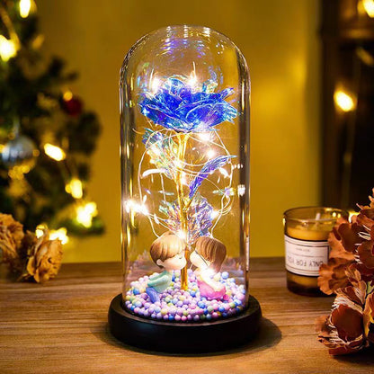 Eternal Rose LED Light Foil Flower In Glass Cover Night Lights